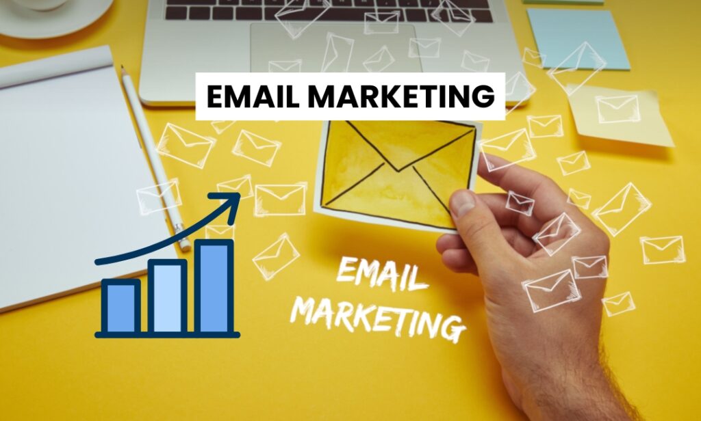 Modern email marketing concept showing automation, personalization, and growth charts