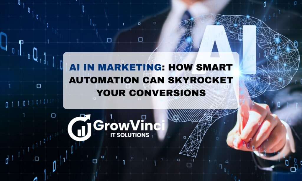 AI-powered marketing automation dashboard showing campaign performance and lead conversions.